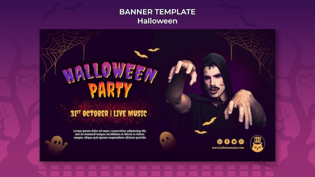 Dark halloween party banner template