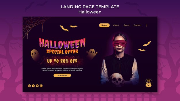 Dark halloween party landing page template