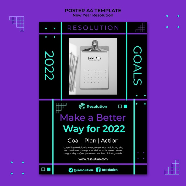 Dark new year resolution print template