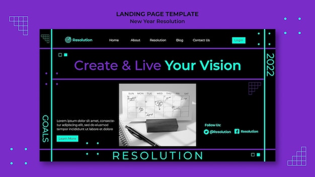 Dark new year resolutions landing page template