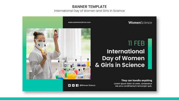 Free PSD day of women and girls in science banner template