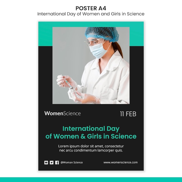 Free PSD day of women and girls in science poster template