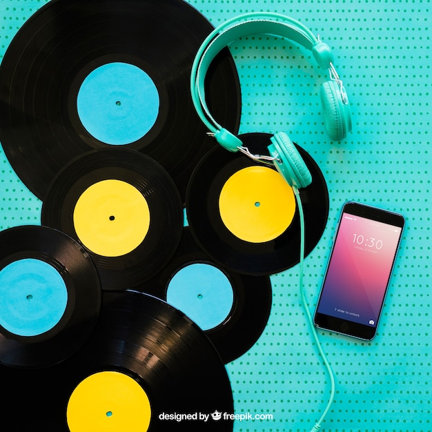 Decorative vinyl mockup with smartphone