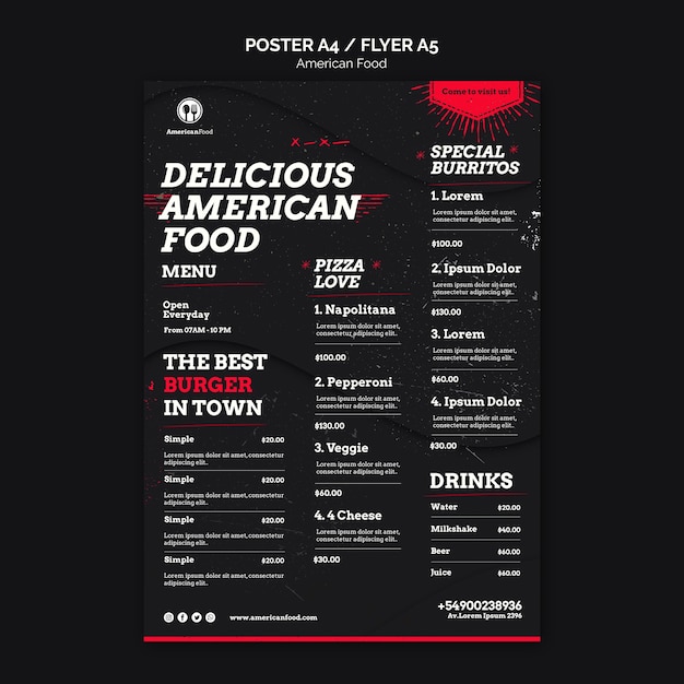 Free PSD delicious american food menu