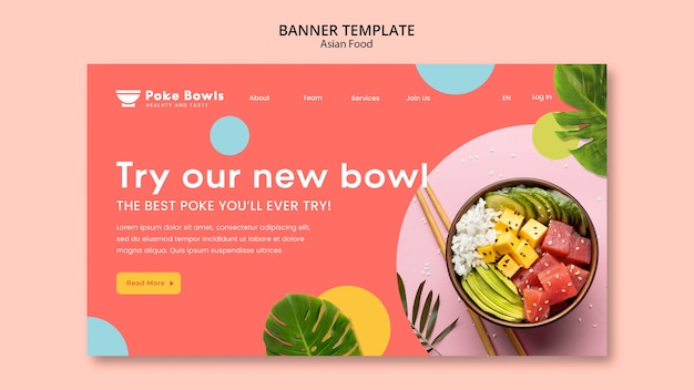 Free PSD delicious asian food landing page template