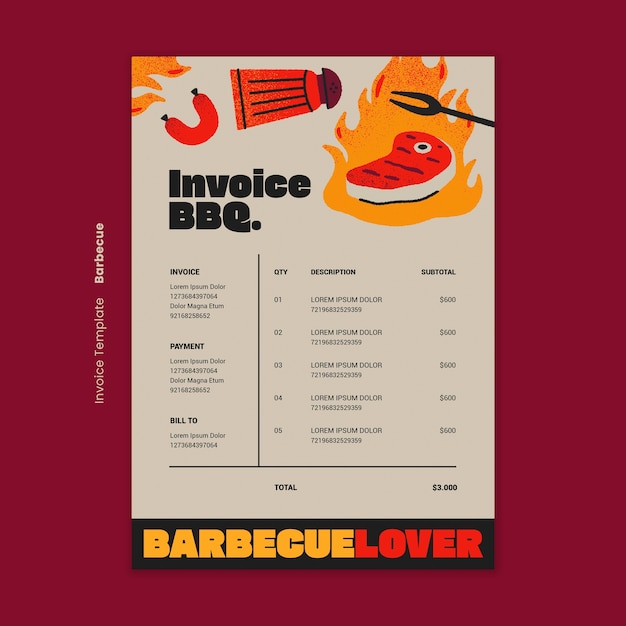 Free PSD delicious bbq invoice template