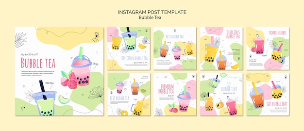 Free PSD delicious bubble tea instagram posts template