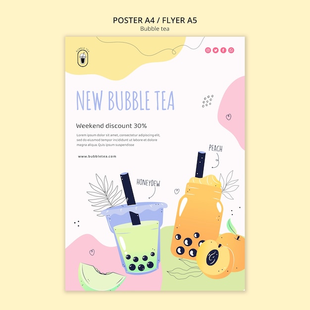 Free PSD delicious bubble tea poster template