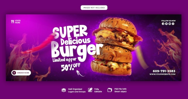 Free PSD delicious burger and food menu facebook cover template