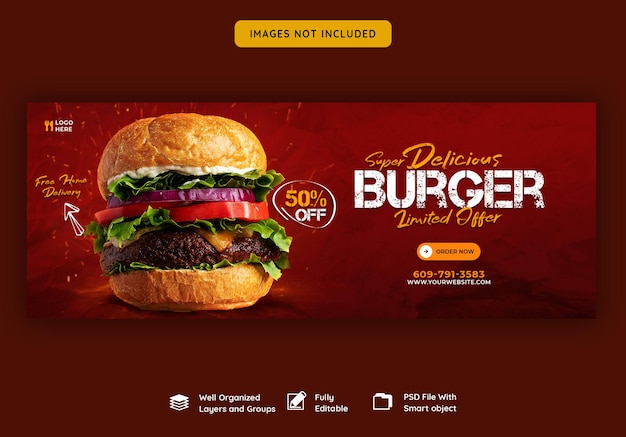 Delicious burger and food menu facebook cover template