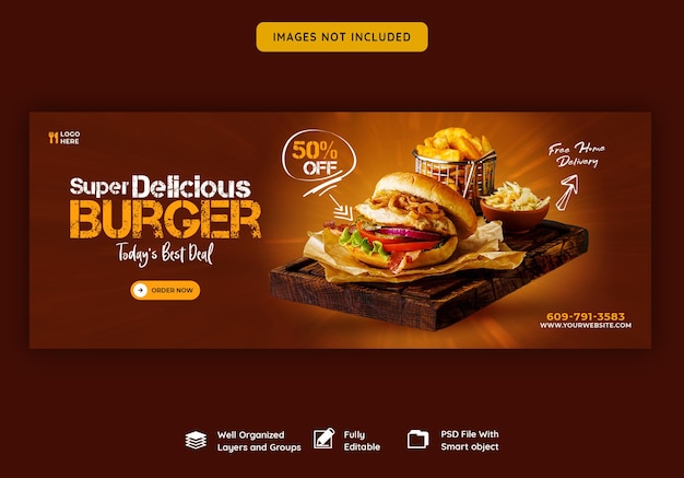 Free PSD delicious burger and food menu facebook cover template