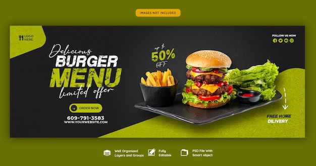 Delicious burger and food menu Facebook cover template