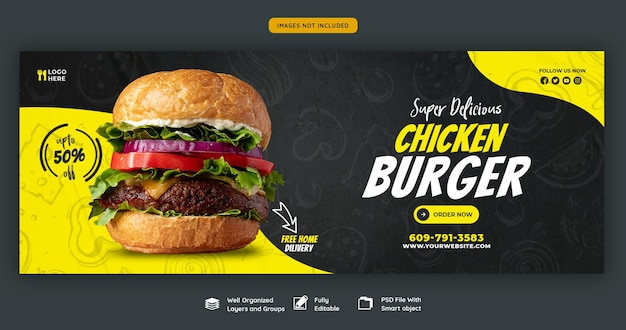 Delicious burger and food menu Facebook cover template