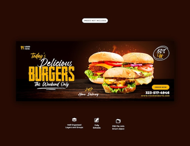 Free PSD delicious burger and food menu facebook cover template