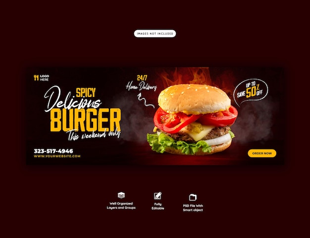 Delicious burger and food menu facebook cover template