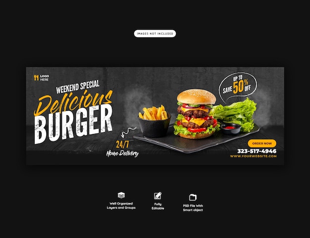 Delicious burger and food menu facebook cover template