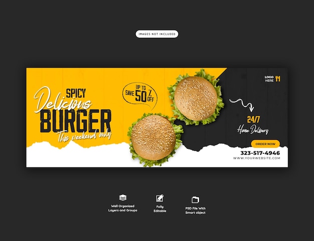 Free PSD delicious burger and food menu facebook cover template