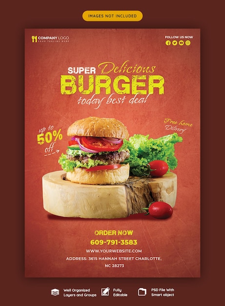 Delicious burger and food menu flyer template