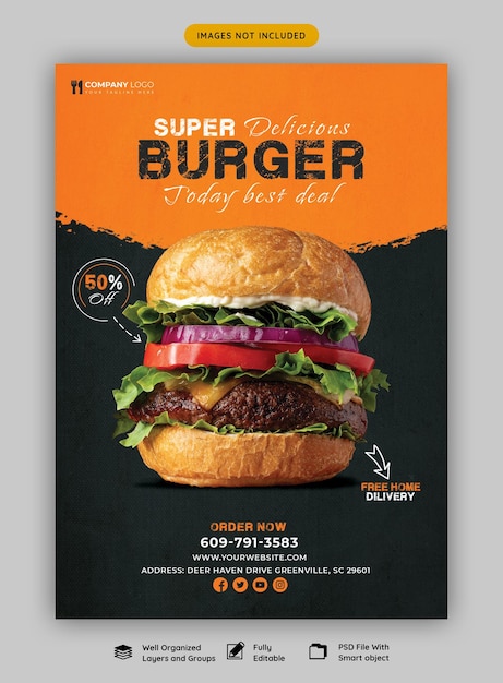 Delicious burger and food menu flyer template