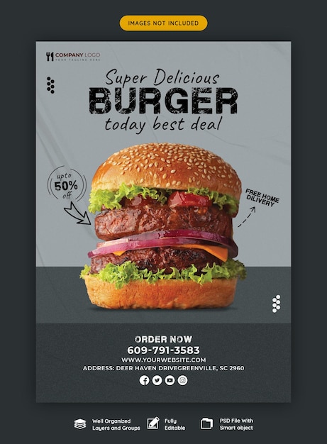 Free PSD delicious burger and food menu flyer template