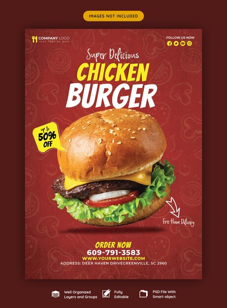 Delicious burger and food menu flyer template