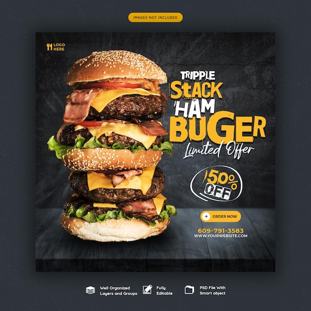 Delicious burger and food menu social media banner template