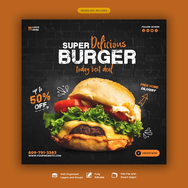 Delicious burger and food menu social media banner template