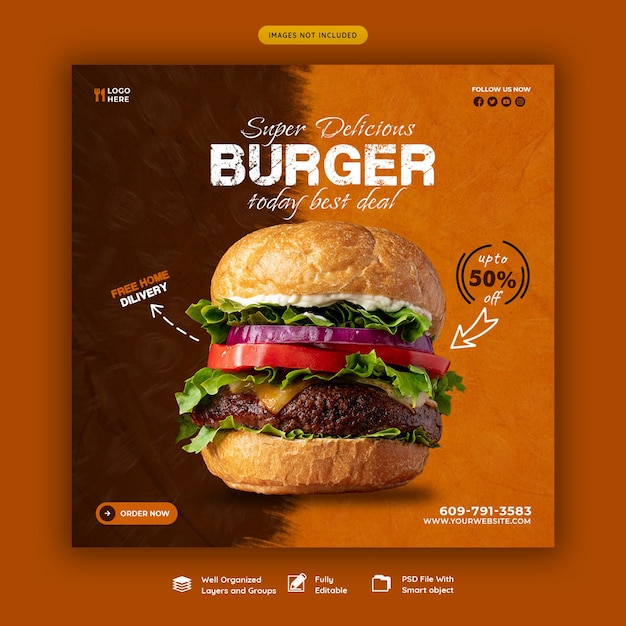 Delicious burger and food menu social media banner template