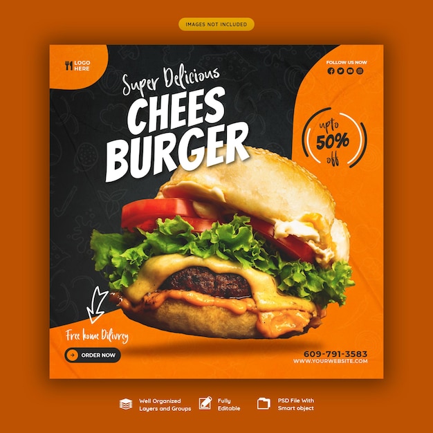 Free PSD delicious burger and food menu social media banner template