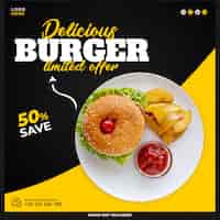 Free PSD delicious burger and food menu social media banner template