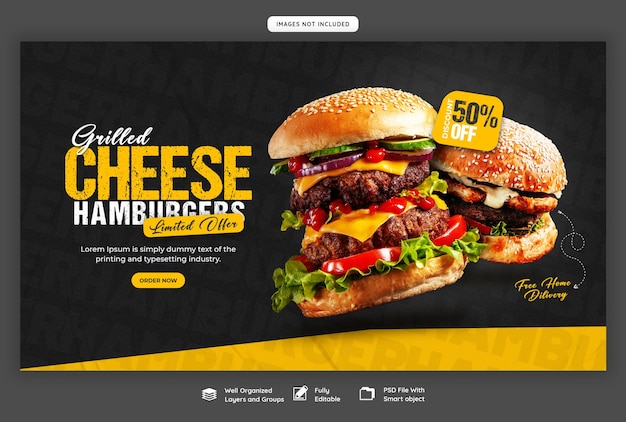 Free PSD delicious burger and food menu web banner template