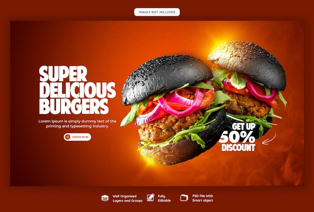 Free PSD delicious burger and food menu web banner template