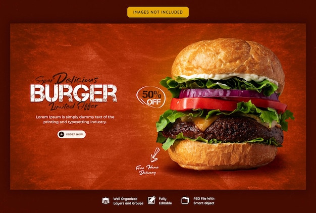 Free PSD delicious burger and food menu web banner template