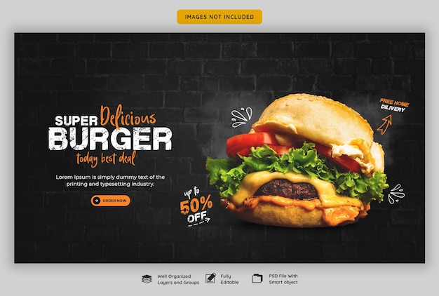 Delicious burger and food menu web banner template