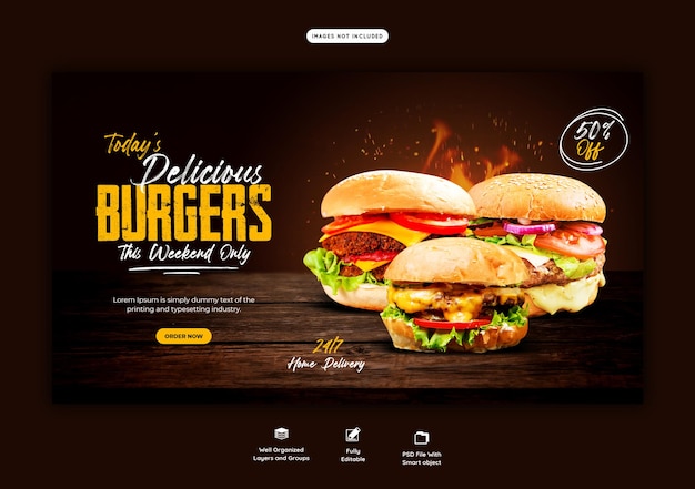 Delicious burger and food menu web banner template