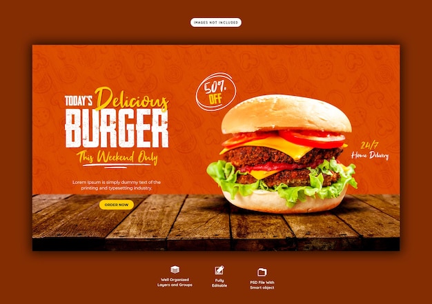 Free PSD delicious burger and food menu web banner template