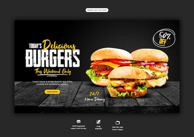 Delicious burger and food menu web banner template