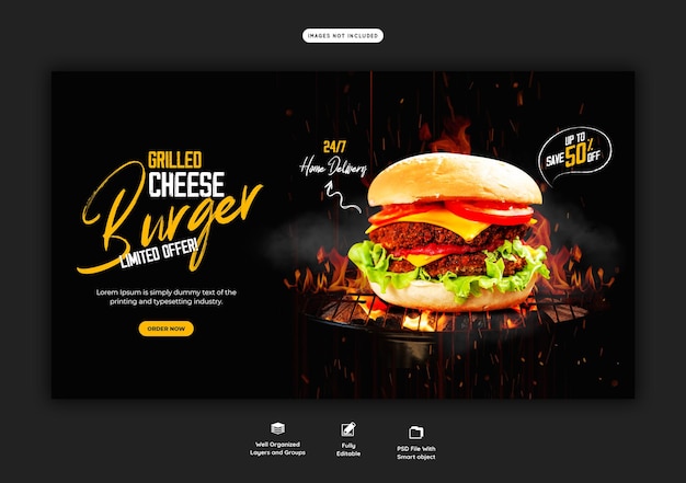 Delicious burger and food menu web banner template