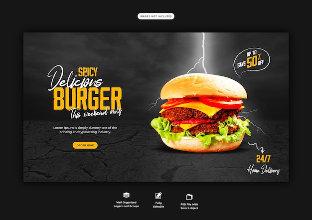 Free PSD delicious burger and food menu web banner template