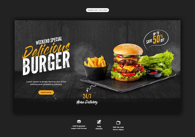 Free PSD delicious burger and food menu web banner template