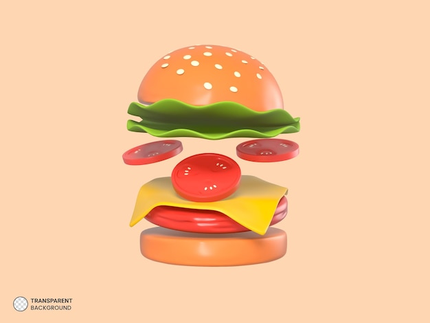 Delicious burger icon isolated 3d render illustration