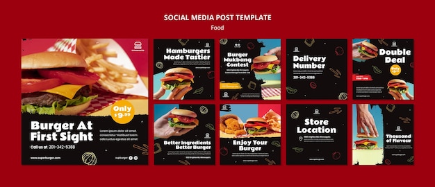 Free PSD delicious burger social media post collection