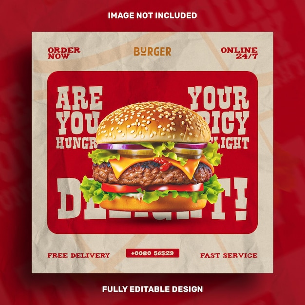 Free PSD delicious burger social media post design template