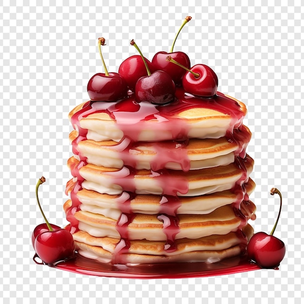 Free PSD delicious cherries pancakes stack isolated on transparent background