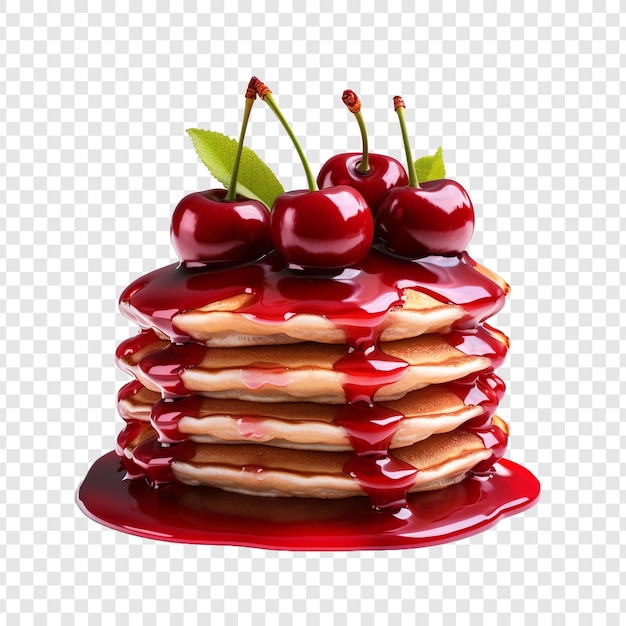 Free PSD delicious cherries pancakes stack isolated on transparent background