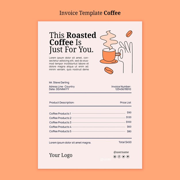 Delicious coffee invoice template