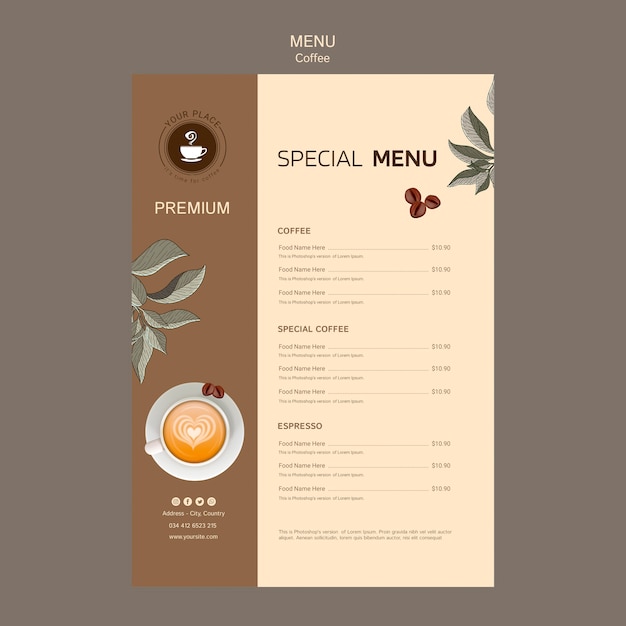 Free PSD delicious coffee menu template