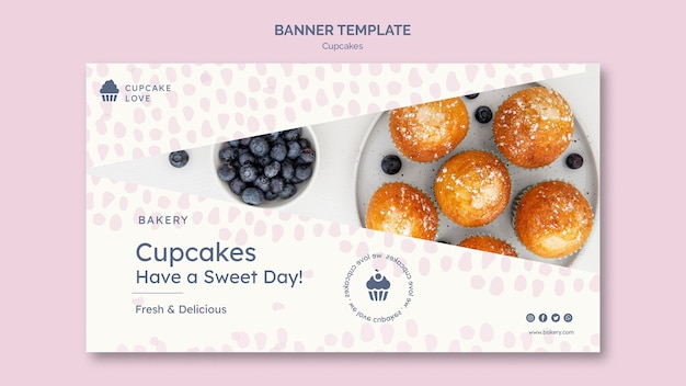 Free PSD delicious cupcakes banner with photo