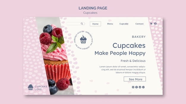 Free PSD delicious cupcakes landing page template