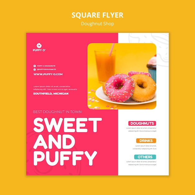 Free PSD delicious doughnut shop square flyer